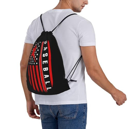 American Baseball Flag Unisex Drawstring Backpack Bag Sport Gym Travel Swim Sackpack - color: American Baseball Flag2