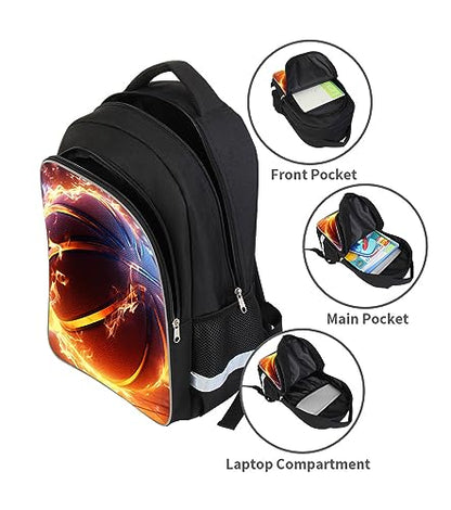 Basketball Kids Backpack for Boys and Girls, Middle School and Elementary Kids Sports Bookbag, Polyester, 23 Liters, Bottle Holder with Double Zippers, Giftable Lightweight Back Pack - color: A3-bookbag-basketball