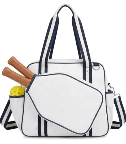 Pickleball Tote Bag with Paddle Pocket & Adjustable Strap, Spacious Pickleball Bag with Multiple Compartments for Paddles, Balls, Shoes & Accessories