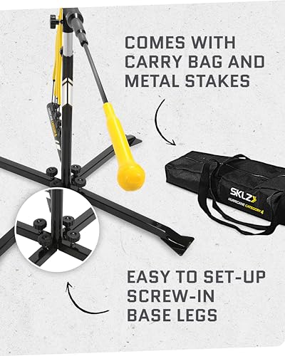 SKLZ Hurricane Baseball and Softball Swing Trainer, Adjustable Power Band System with Anti-Dent Ball Head, Height 23 to 38 Inches, Solo Hitting Practice for Youth Ages 14 and Under