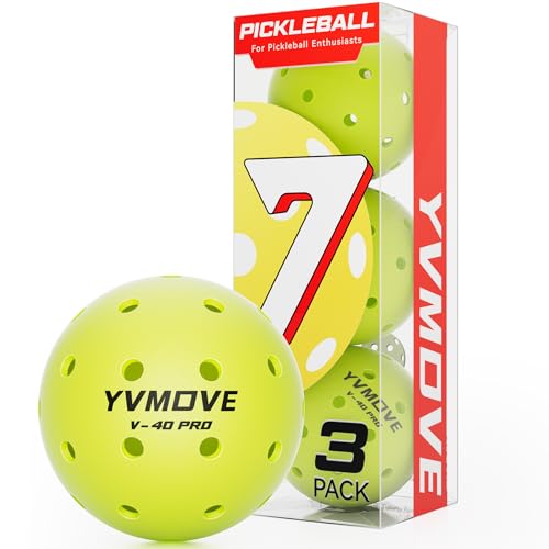 YVMOVE V40Pro Outdoor Pickleball Balls - Seamless Rotational Molding for Crack Resistance - USAPA Standard Bounce&Flight - Neon Green 40-Hole Pickleballs for Tournaments/Family Games (3-Pack/12-Pack) - color: 3 Pack - Neon Yellow