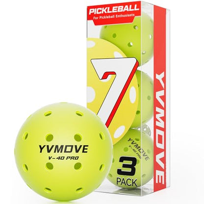 YVMOVE V40Pro Outdoor Pickleball Balls - Seamless Rotational Molding for Crack Resistance - USAPA Standard Bounce&Flight - Neon Green 40-Hole Pickleballs for Tournaments/Family Games (3-Pack/12-Pack) - color: 3 Pack - Neon Yellow