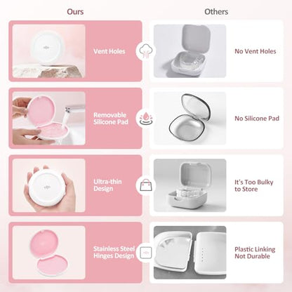 Retainer Case Slim Aligner Case with Vent Holes Removable Inner Tray Silicone for Easy Cleaning (2Pack White Pink) - color: 2Pack White Pink
