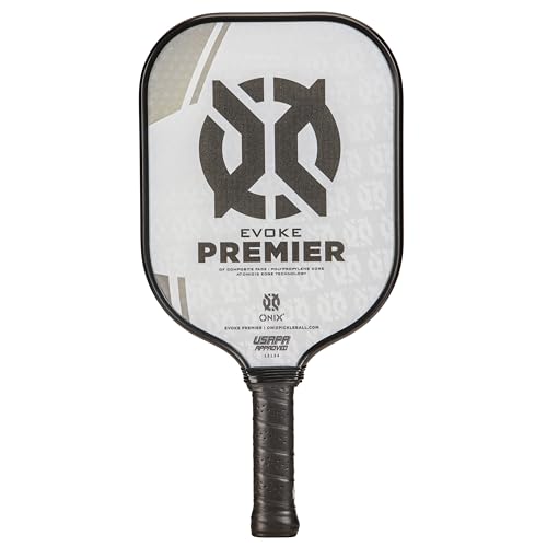 Onix Evoke Premier Professional Tournament Pickleball Paddle Composite Face Impact Paddle Shape - color: White, size: Medium, style: 14mm