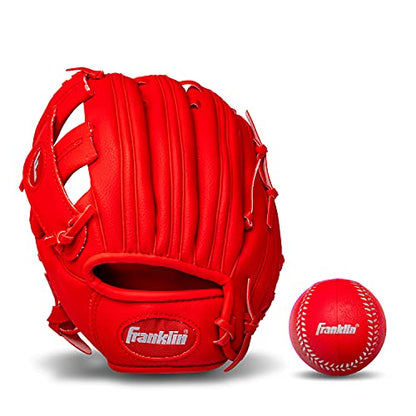 Franklin Sports Kids Baseball Gloves - RTP Youth Teeball Glove + Ball Set - Boys + Girls Teeball Mitt - Kids + Toddlers - 9.5" - color: Red, style: Left Handed Thrower