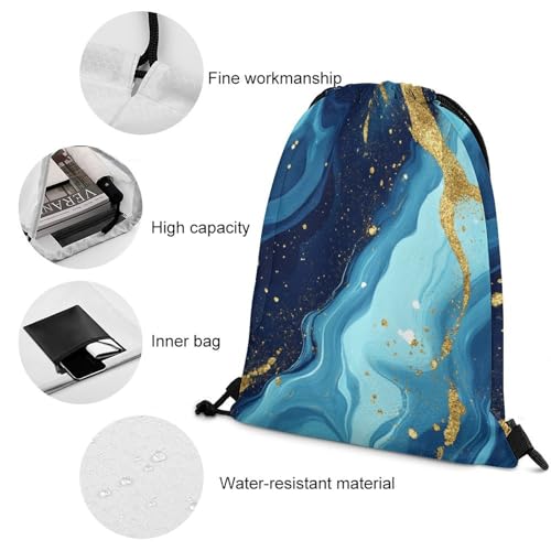 Travel Drawstring Backpack Theft Proof Cinch Sack Water Resistant Sackpack for Camping Hiking Outdoor Sports, Blue Trippy Marble Bags - color: Picture (1016)