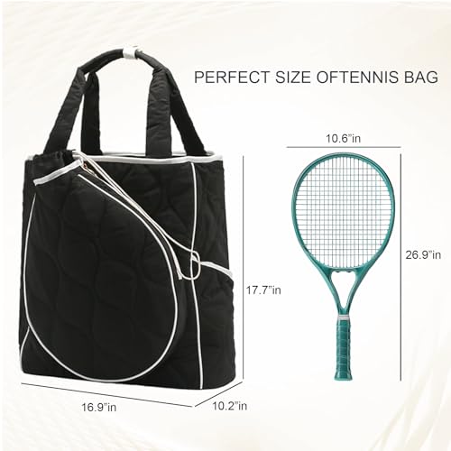 2-in-1 Tennis Tote Bag & Tennis Racket Backpack – Extra-Large Quilted Pickleball Racquet Bags, Water-Resistant & Lightweight for Men & Women - color: Black