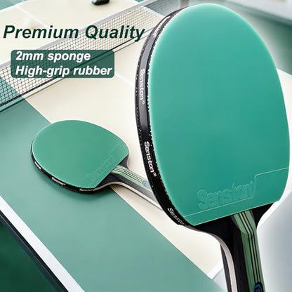 Senston 5-Ply Ping Pong Paddles Set – Premium Wood Table Tennis Set of 4 with 6 Balls & Portable Carry Case – High-Control 2mm Sponge & Ergonomic Non-Slip Grip for Beginners & Family Play