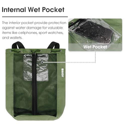 WANDF Swim Bag Mesh Drawstring Backpack Beach Backpack for Swimming, Gym, and Workout Gear - color: Green