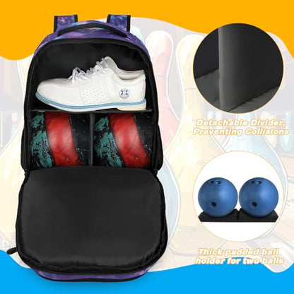 Goloni 2 Ball Bowling Backpack,Bowling Ball Bag with Shoe Compartment & Portective Foam Padded, Fits Shoes Up to US Size 16