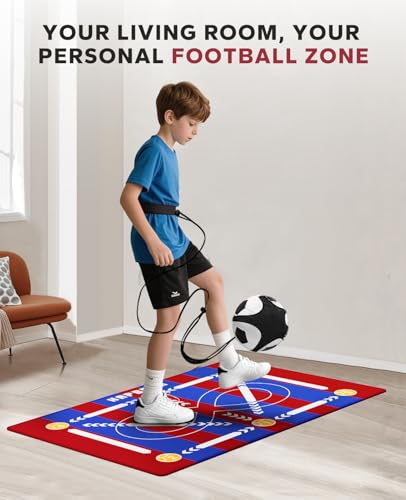 HAPBEAR Soccer Training Mat - 0.2" Thickened Professional Footwork & Ball Mastery Equipment - Anti-Slip Silent Football Practice Mat for Home & Gym - All Ages Speed Agility Trainer - color: Red-Blue