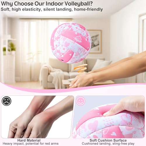 Soft Indoor Volleyball, Cushioned Cover Training Ball for Beginners, Silent Indoor Volleyball with Pump, Lightweight Official Size 5 Volleyballs for House Games & Practice