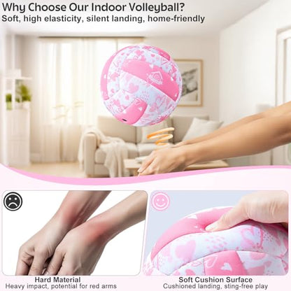 Soft Indoor Volleyball, Cushioned Cover Training Ball for Beginners, Silent Indoor Volleyball with Pump, Lightweight Official Size 5 Volleyballs for House Games & Practice