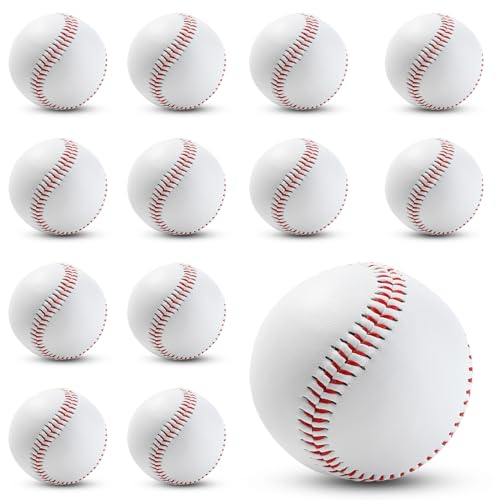 Rarapop Blank Standard Baseball Balls, Official Size 9 Inch Leather Covered Practice Baseball Training Ball for League Play, Pitching, Hitting, Batting, Fielding, Autograph - style: Hard-12pack