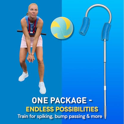 Volleyball Spike & Passing Trainer – Adjustable Ball Holder for Spiking Power & Passing Accuracy – Volleyball Training Equipment Kit with Stick, Foam Holder, Carry Bag & Storage Box