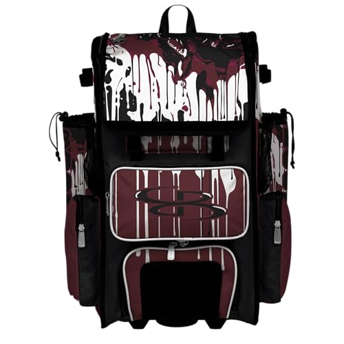 Boombah Superpack Hybrid Rolling Bat Bag - Wheeled & Backpack Version - Graffiti Drip - Multiple Color Options - color: Black/Maroon/White