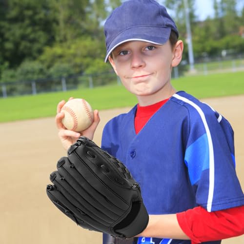 Baseball Training Gloves - Soft PU Leather Catch Mitt, Lightweight Youth Beginner Glove | Durable Practice Catchers Glove, Comfortable Throwing Mitt for Kids Girls Boys Adult Players - color: Black - 11.5 inches