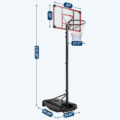 Kids Basketball Hoop Outdoor, Adjustable Height Portable Basketball Hoops & Goals with 33 inch PC Backboard for Backyard, Driveway and Court - color: Black/Red