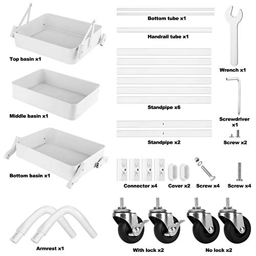 Foldable 3 Tier Metal Utility Rolling Cart, Folding Mobile Multi-Function Storage Trolley Organizer Cart for Home Library Office(White) - color: White