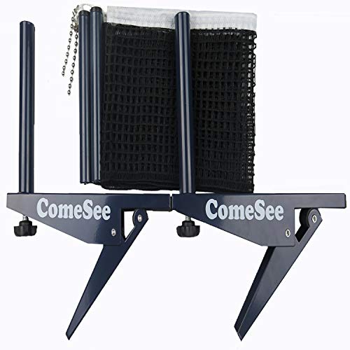 Comesee Ping Pong Net Set Table Tennis Table Post Professional Spring Activated Clamp with Net Clip Insert, 1.2 Inch Width Grip Holder, Tension and Height Adjustable Easy Set Up (Navy)