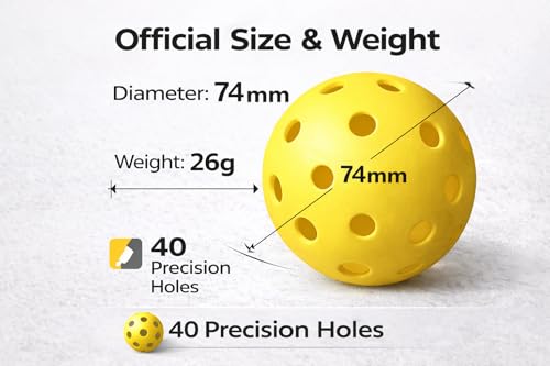 Pickleball Outdoor Yellow Balls Durable Plastic Pickleballs with Precision Holes for Consistent Bounce High Visibility Balls for Practice Training & Competitive Pickleball - Set of 3