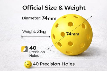 Pickleball Outdoor Yellow Balls Durable Plastic Pickleballs with Precision Holes for Consistent Bounce High Visibility Balls for Practice Training & Competitive Pickleball - Set of 3