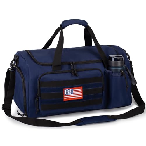 Tactical Gym Bag for Men, 40L Large Capacity Duffle Bags with Shoes Compartment, Sports Bag with wet compartment, Multi-functional Weekend Bags Suitable for Travel, Camping,hiking - color: Blue, size: Medium