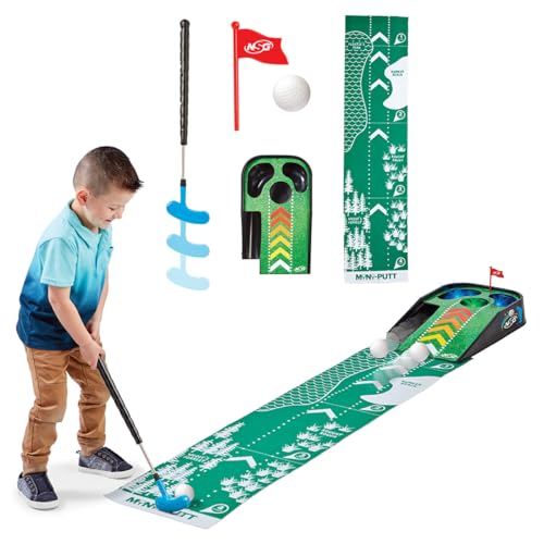 NSG Electronic Mini Golf Putting Game for Kids – Indoor Golf Toy with 4ft Mat, Aiming Pin Flag, Auto Ball Return, Cheers & Sounds, Lights, 3 Balls, Adjustable Putter – Fun Family Play, Ages 3+