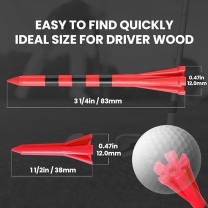 Golf Tees Plastic Unbreakable 60 Pack 2 3/4 or 3 1/4 Inch with 20 More Short Tees 1 1/2 Inch Red Green Pink