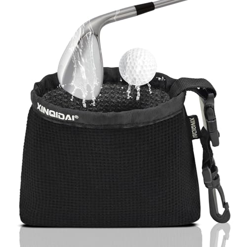 Golf Club and Golf Ball Cleaning Bag - Cleans Club Grooves, Golf Bag Accessories,Waterproof Clean Face Tech, Detachable Clip, Machine Washable,Golfer Gifts for Men(1-Pack,BLACK) - color: Black