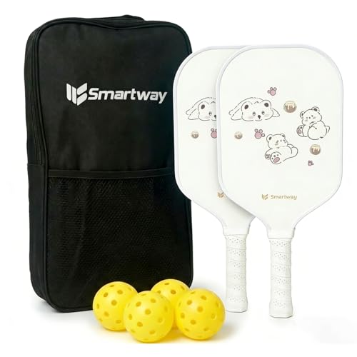 Smartway USAPA Approved Pickleball Paddles Set - Included 2 Lightweight & Slip Resistant Fiberglass Pickle Ball Rackets + 4 Balls + 1 Portable Carry Bag, Pickle Ball Set for Men Women Beginners