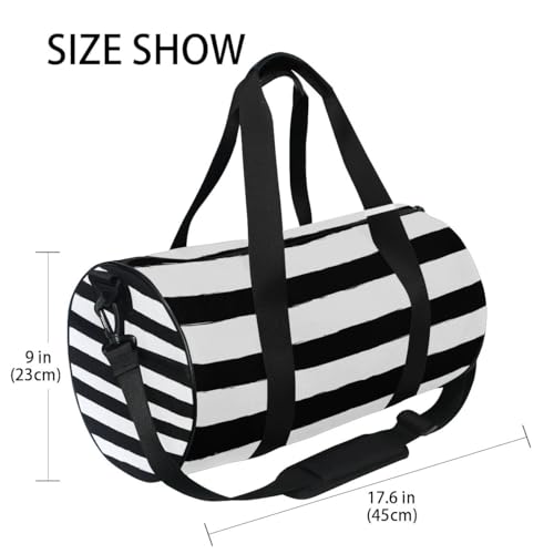 Sports Gym Travel Duffle Bag Black White Stripe Luggage for Men and Women - color: Black White Stripe