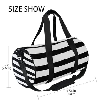 Sports Gym Travel Duffle Bag Black White Stripe Luggage for Men and Women - color: Black White Stripe