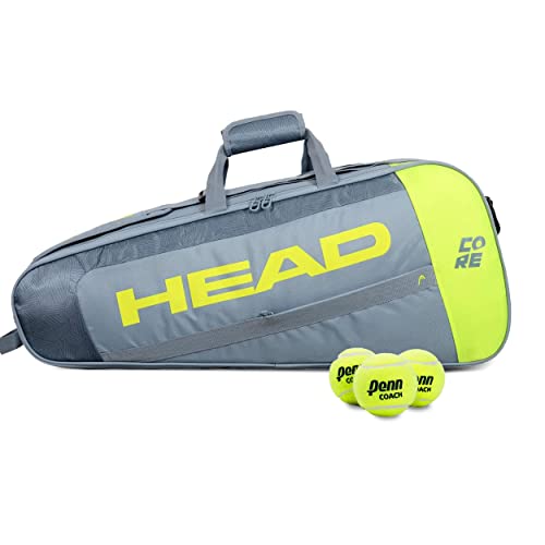 HEAD Core 3R Pro Tennis Racquet Bag - Holds 3 Racquets, Adjustable Strap - color: Grey/Yellow