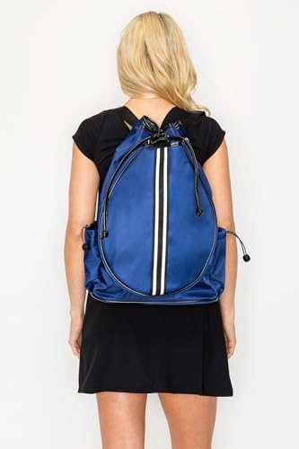 Tennis Bag for Women Racket Tote, Stylish Backpack - Unisex Racquet Sports Pickleball Bag Convertible Shoulder, Crossbody Strap Large Compartment - color: Backpack - Navy/Black Stripe