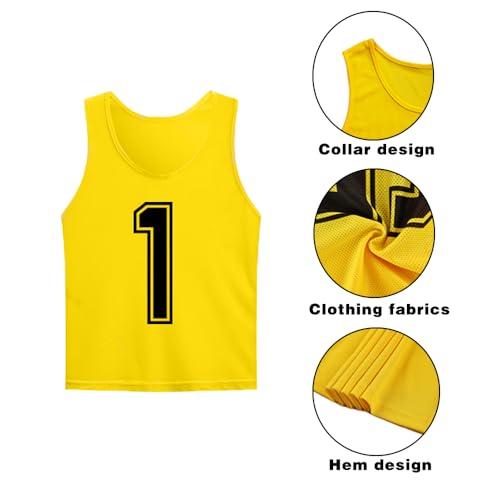 Set of 12 (1-12) Numbered Pinnies/Scrimmage Vest/Team Practice Jerseys for Children Youth Adult