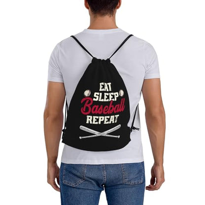 Eat Sleep Baseball Repeat Unisex Drawstring Backpack Bag Sport Gym Travel Swim Sackpack - color: Eat Sleep Baseball Repeat1