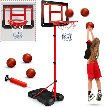 Kids Basketball Hoop with Stand, Adjustable Basketball Set, Toddler Basketball Toys for Boys Age 3 4 5 6 7 8, Indoor Outdoor Backyard Sport Game Gifts - style: Red Basketball Hoop