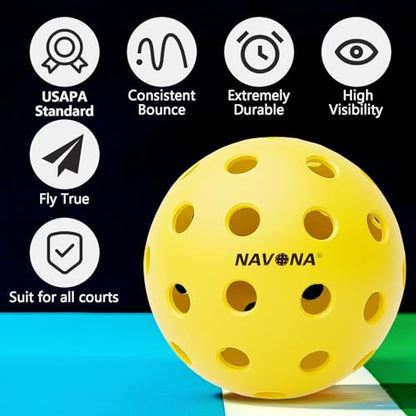 Navona 48 Pack Premium 40-Holes Outdoor Pickleball Balls, Meet USAPA Official Requirement, Perfectly Balanced, High Bounce True Flight, Durable Outdoor Pickleball Set - style: Pickleballs-Y-48 pack