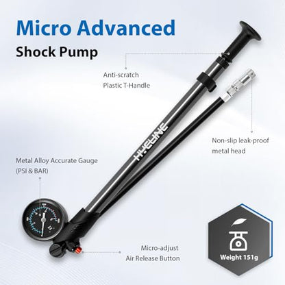 Hycline High Pressure Shock Pump with Gauge: 300 PSI Bicycle Pump for Front Fork & Rear Suspension - Mini Pump with Air Bleed for Road Mountain Bike Fits Schrader & Presta Valve