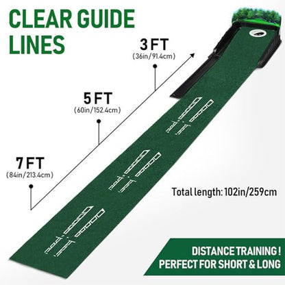 Authentic Golf Putting Practice Mat Automatic Ball Return and Direction Line for Real Green Feel Indoor Outdoor Training Automatic Balls Return Putting Practice Mat
