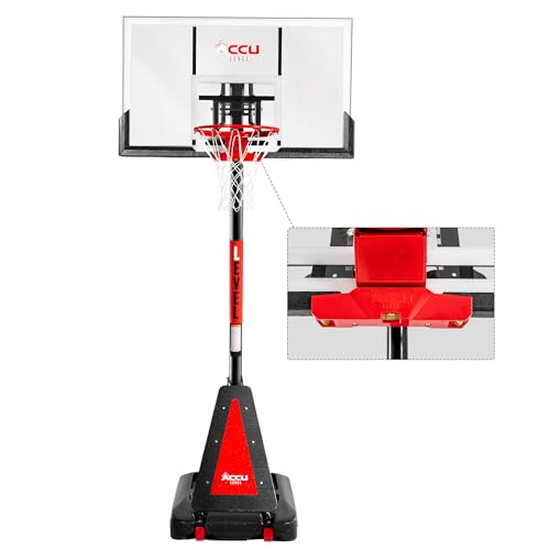 ACCU LEVEL Crank Lift Basketball Hoop Outdoor 7.5-10ft Adjustable Portable Basketball Goal for Youth and Adults 54" Angle Adjustable PC Backboard and Large Fillable Base - style: 54 inch Backboard