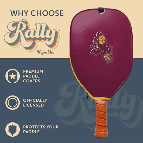 Officially Licensed Collegiate Pickleball Paddle Cover - Lightweight PU Leather Material - Durable Foam Interior Protection with Zippered Closure - Fits Most Paddles on the Market - color: Arizona State