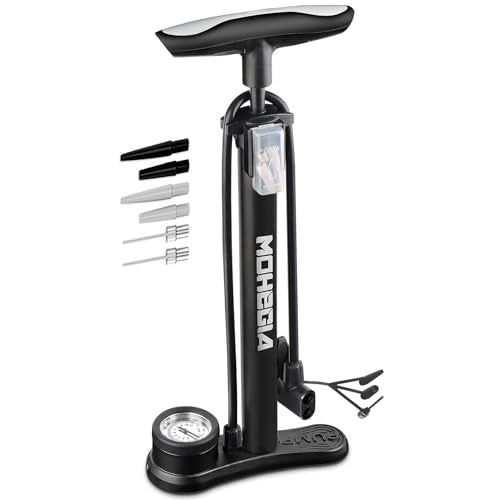 MOHEGIA Bike Floor Pump with Gauge: Air Bicycle Pump with High Pressure 160 PSI,Fits Schrader and Presta Valve -Inflator with Ball Pump Needles for MTB Road Bike, Ball, Balloon, Inflatables - color: black