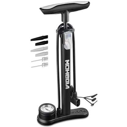 MOHEGIA Bike Floor Pump with Gauge: Air Bicycle Pump with High Pressure 160 PSI,Fits Schrader and Presta Valve -Inflator with Ball Pump Needles for MTB Road Bike, Ball, Balloon, Inflatables - color: black