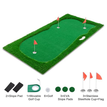 10x5 FT Golf Putting Green, Large Putting matt Professional Training Mat with Realistic Artificial Grass Turf, 3 Holes, 3 Flags and Cups for Indoor Outdoor Putting Practice - size: 10x5 FT