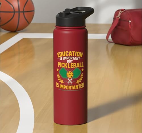 Funny Pickleball Paddle Education Is Important But Stainless Steel Insulated Water Bottle - color: Red