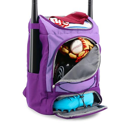 J World Athlete Sports Ball & Baseball Bag. Soccer Volleyball Basketball Backpack Women Men. Kids Softball Bat Bag Girls Boys - color: Purple
