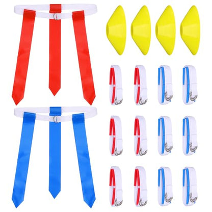 Happyyami Flag Football Set Belts Cones 16-piece Training Kit Football Flags for Boys and Girls Soccer Equipment for Boys and Girls