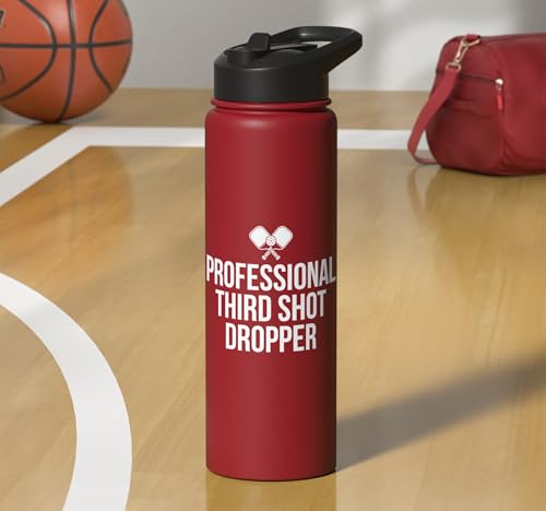 Professional Third Shot Dropper Pickleball Player Design Stainless Steel Insulated Water Bottle - color: Red